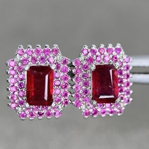 Natural Ruby Glass Filled 925 Sterling Silver Earrings BRAND NEW